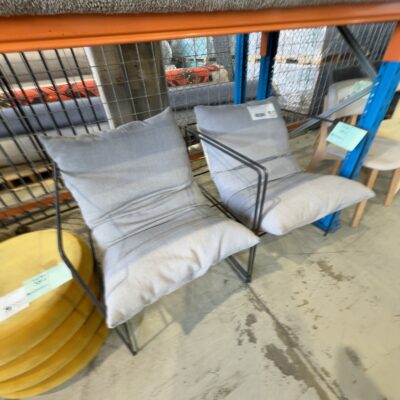 EX STAGING - GREY CHAIR, BLACK METAL FRAME, SOLD AS IS EX STAGING - GREY CHAIR, BLACK METAL FRAME, SOLD AS IS