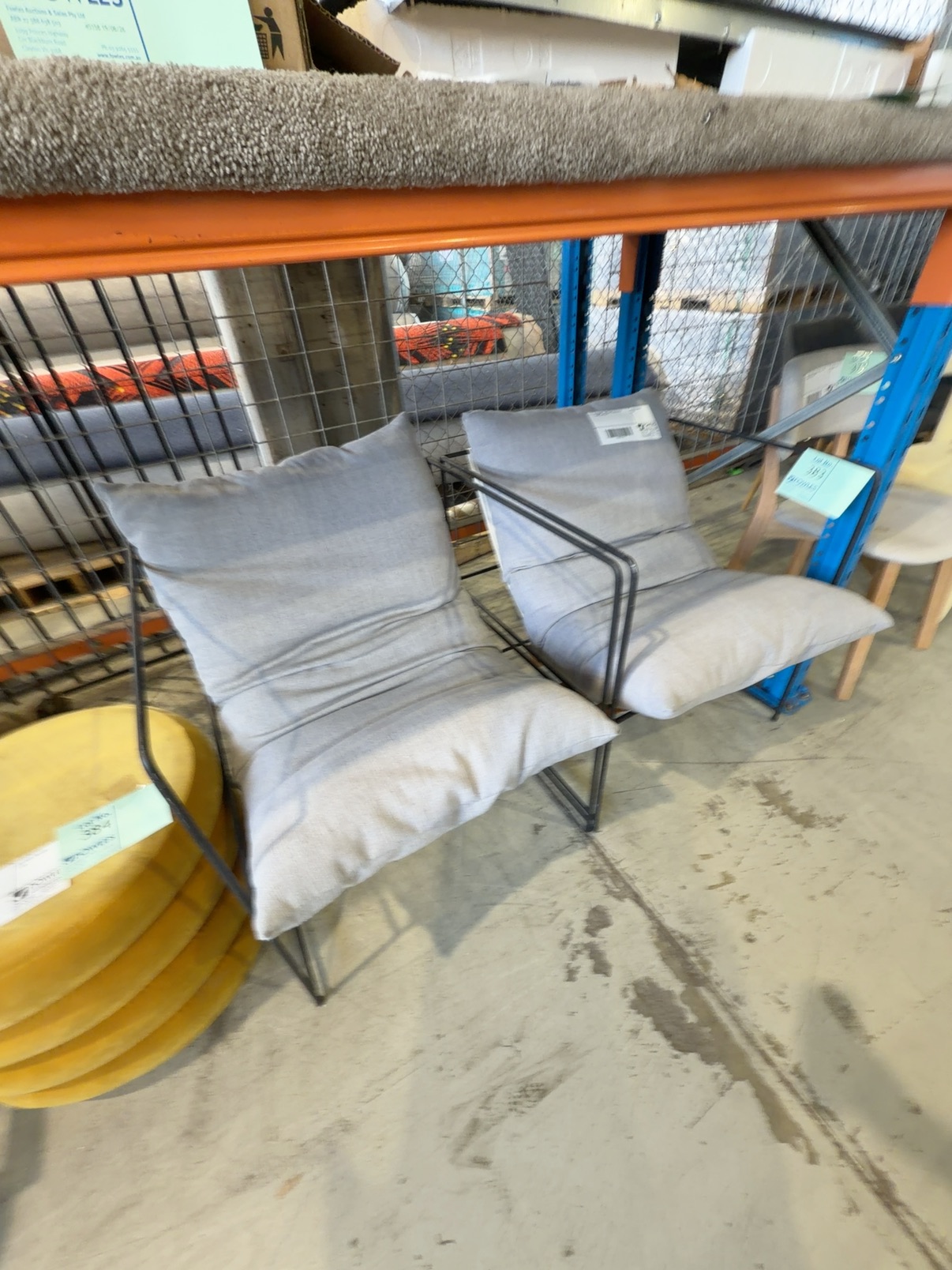 EX STAGING - GREY CHAIR, BLACK METAL FRAME, SOLD AS IS EX STAGING - GREY CHAIR, BLACK METAL FRAME, SOLD AS IS