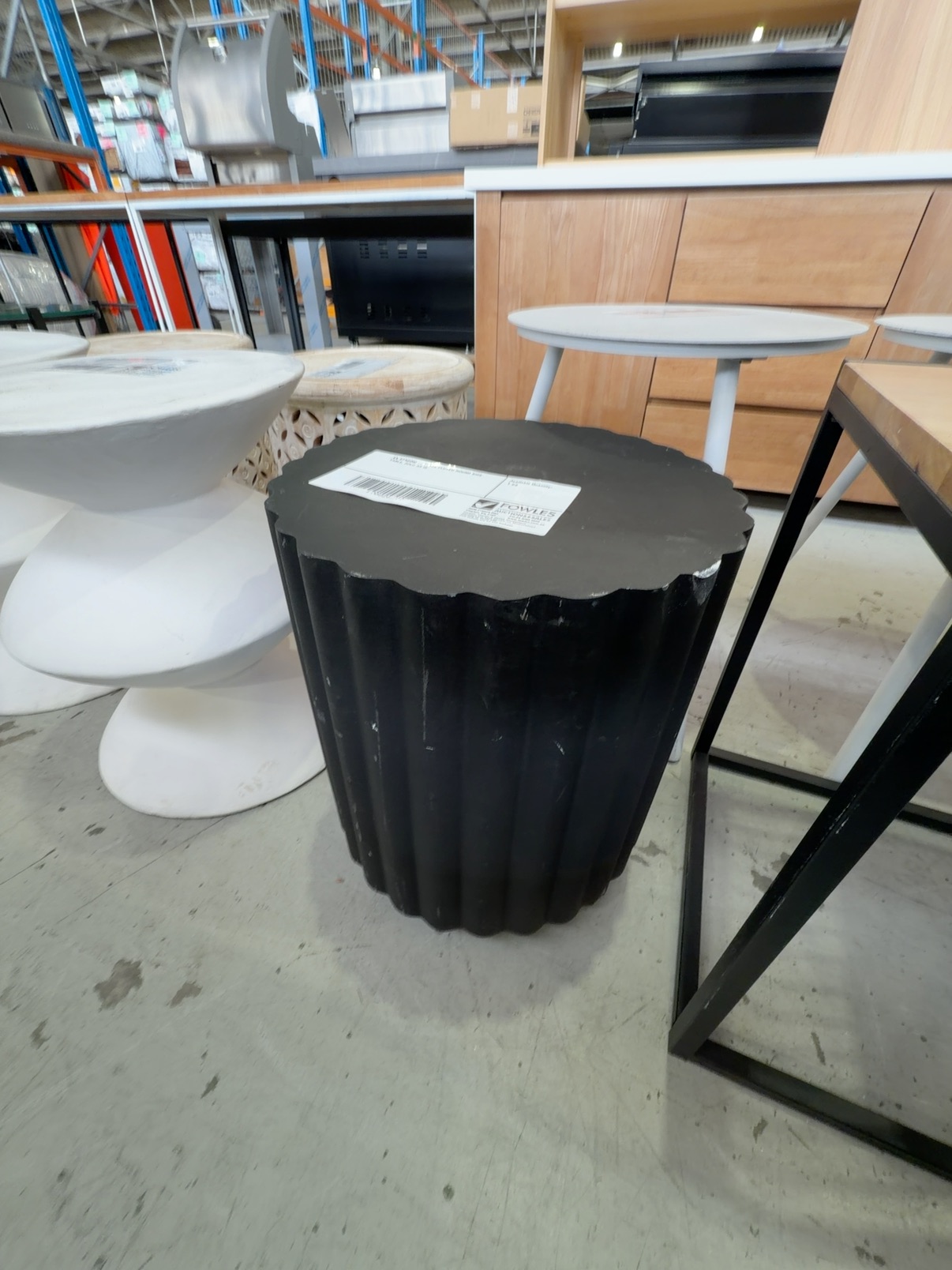 EX STAGING - BLACK FLUTED ROUND SIDE TABLE, SOLD AS IS EX STAGING - BLACK FLUTED ROUND SIDE TABLE, SOLD AS IS