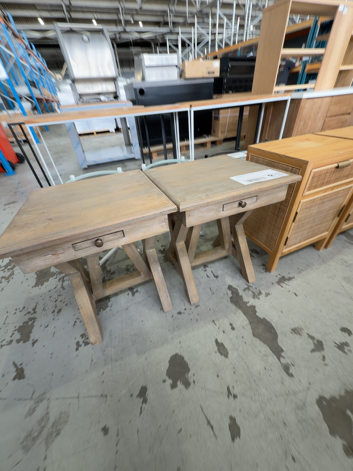 EX STAGING - TIMBER CROSSLEG BEDSIDE TABLE SOLD AS IS EX STAGING - TIMBER CROSSLEG BEDSIDE TABLE SOLD AS IS