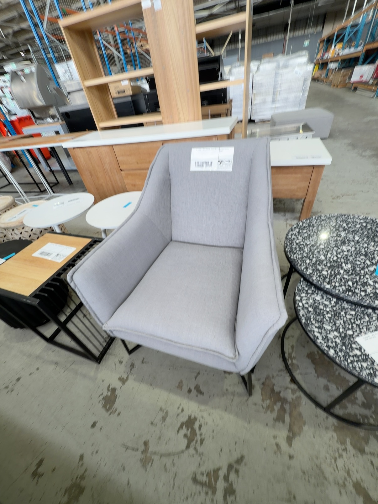 EX STAGING - GREY ARMCHAIR, SOLD AS IS EX STAGING - GREY ARMCHAIR, SOLD AS IS