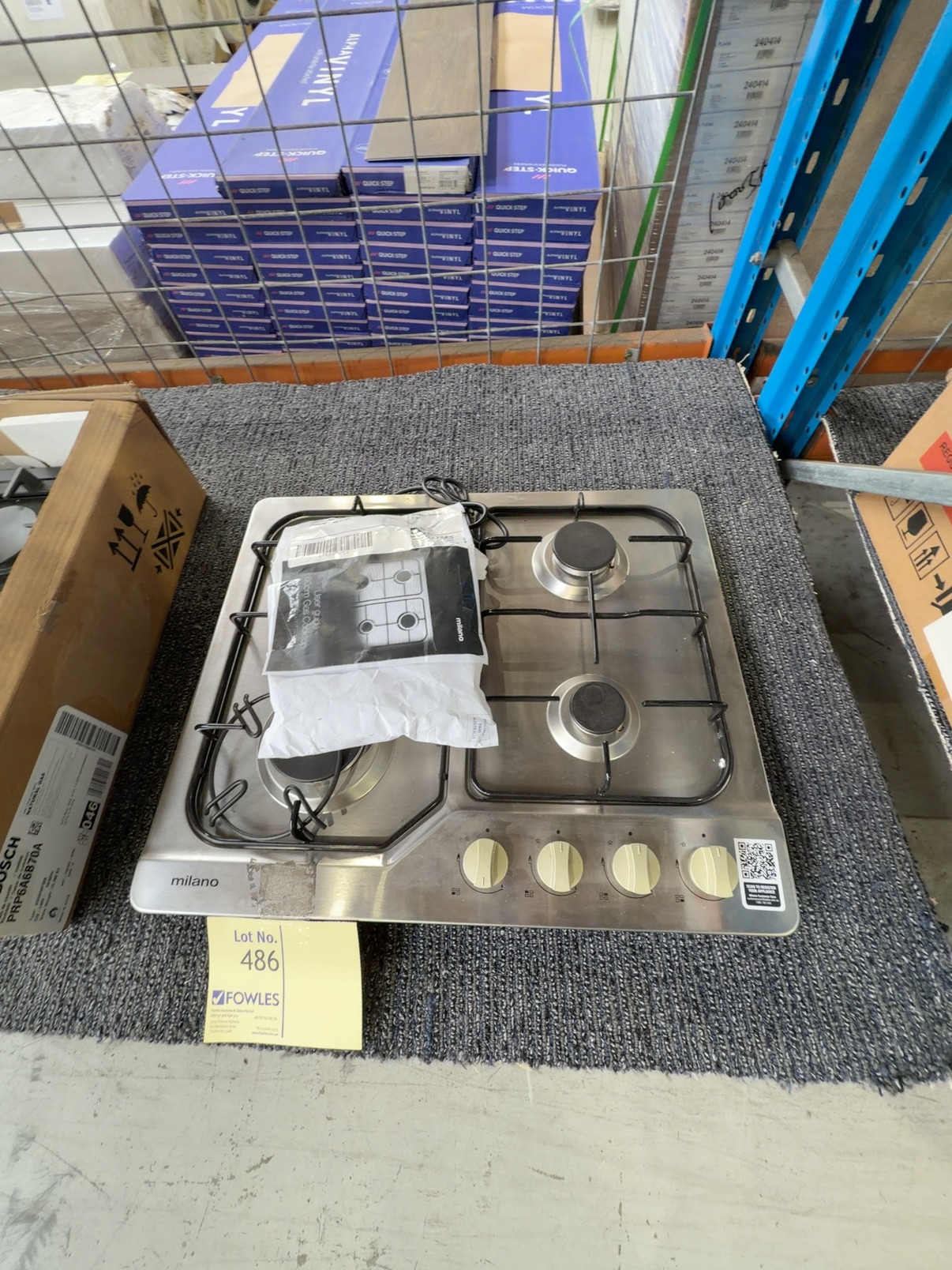 NEW MILANO 600MM S/STEEL GAS COOKTOP WITH ENAMEL TRIVETS, WITH 3 MONTH WARRANTY, 538.01.871 NEW MILANO 600MM S/STEEL GAS COOKTOP WITH ENAMEL TRIVETS, WITH 3 MONTH WARRANTY, 538.01.871