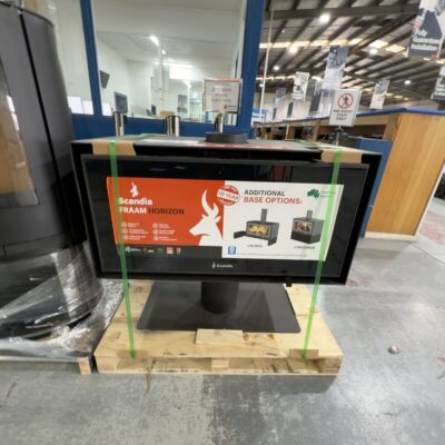 EX DISPLAY SCANDIA FRAAM HORIZON WOOD HEATER WITH PEDESTAL, 3 SPEED FAN, HEATS UP TO 300M2, LARGE LANDSCAPE GLASS DOOR SG0011-25-0122 RRP$2799 3 MONTHS WARRANTY