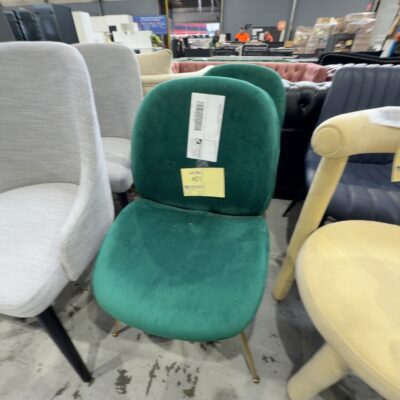 EX SHOWROOM - EMERALD GREEN VELVET DINING CHAIR, SOLD AS IS EX SHOWROOM - EMERALD GREEN VELVET DINING CHAIR, SOLD AS IS