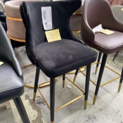 EX SHOWROOM - BLACK VELVET BAR CHAIR WITH QUILTED BACK, SOLD AS IS EX SHOWROOM - BLACK VELVET BAR CHAIR WITH QUILTED BACK, SOLD AS IS