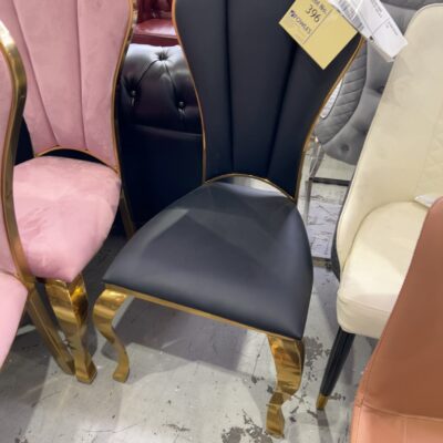 EX SHOWROOM - BLACK PU DINING CHAIR, GOLD FRAME, CURVED TOP, SOLD AS IS EX SHOWROOM - BLACK PU DINING CHAIR, GOLD FRAME, CURVED TOP, SOLD AS IS