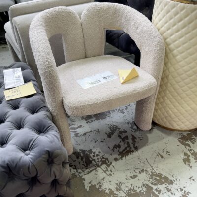 EX STAGING - WHITE BOUCLE CHAIR SOLD AS IS EX STAGING - WHITE BOUCLE CHAIR SOLD AS IS