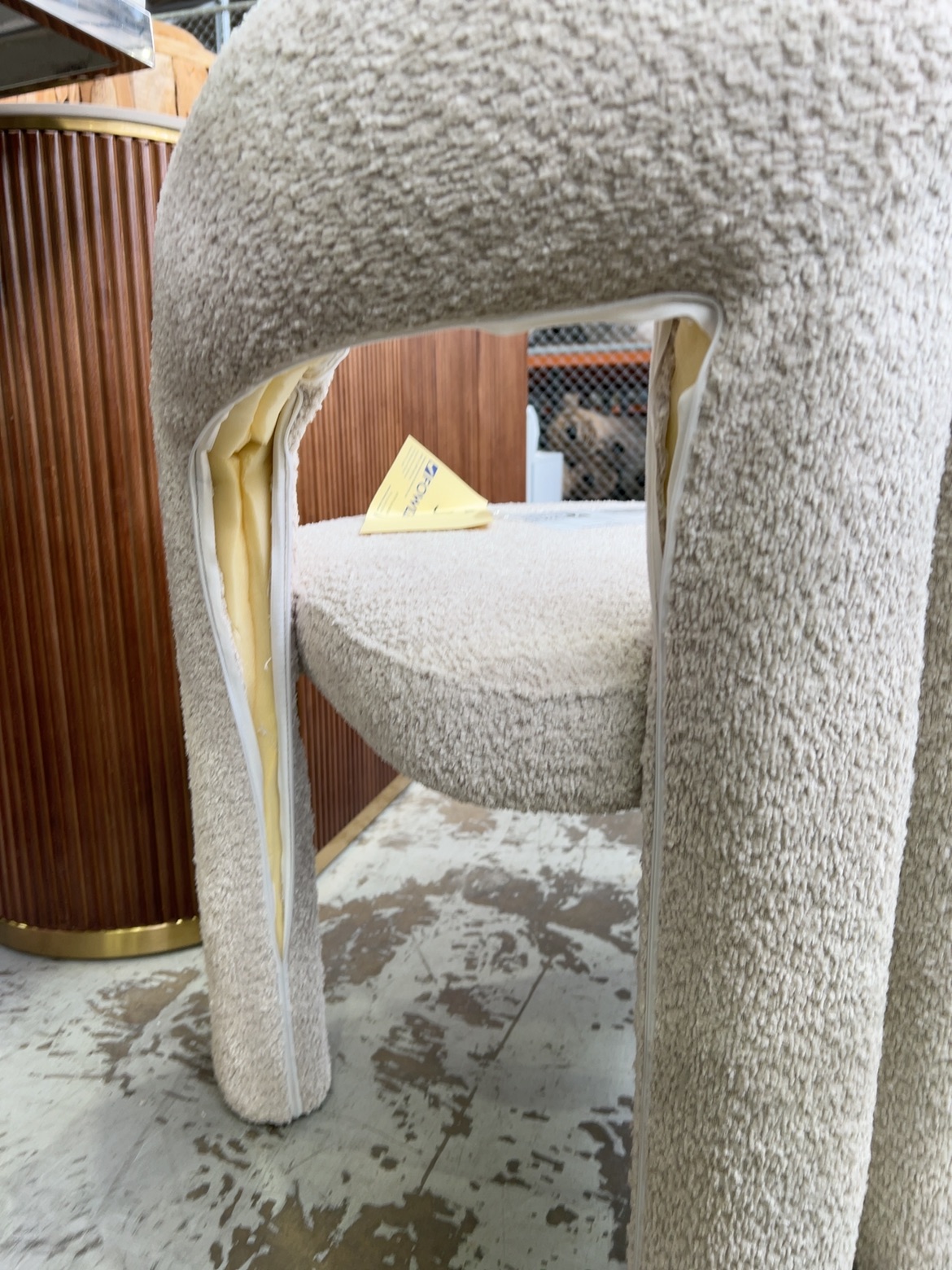 EX STAGING - WHITE BOUCLE CHAIR SOLD AS IS **ZIP BROKEN SOLD AS IS** EX STAGING - WHITE BOUCLE CHAIR SOLD AS IS **ZIP BROKEN SOLD AS IS**