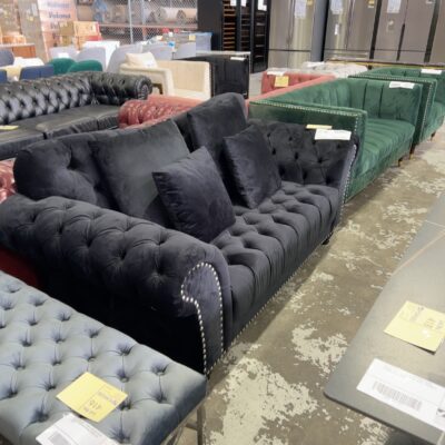 EX SHOWROOM - MONARCH 2 SEATER CHARCOAL VELVET CHESTERFIELD SOFA 1950MM LONG