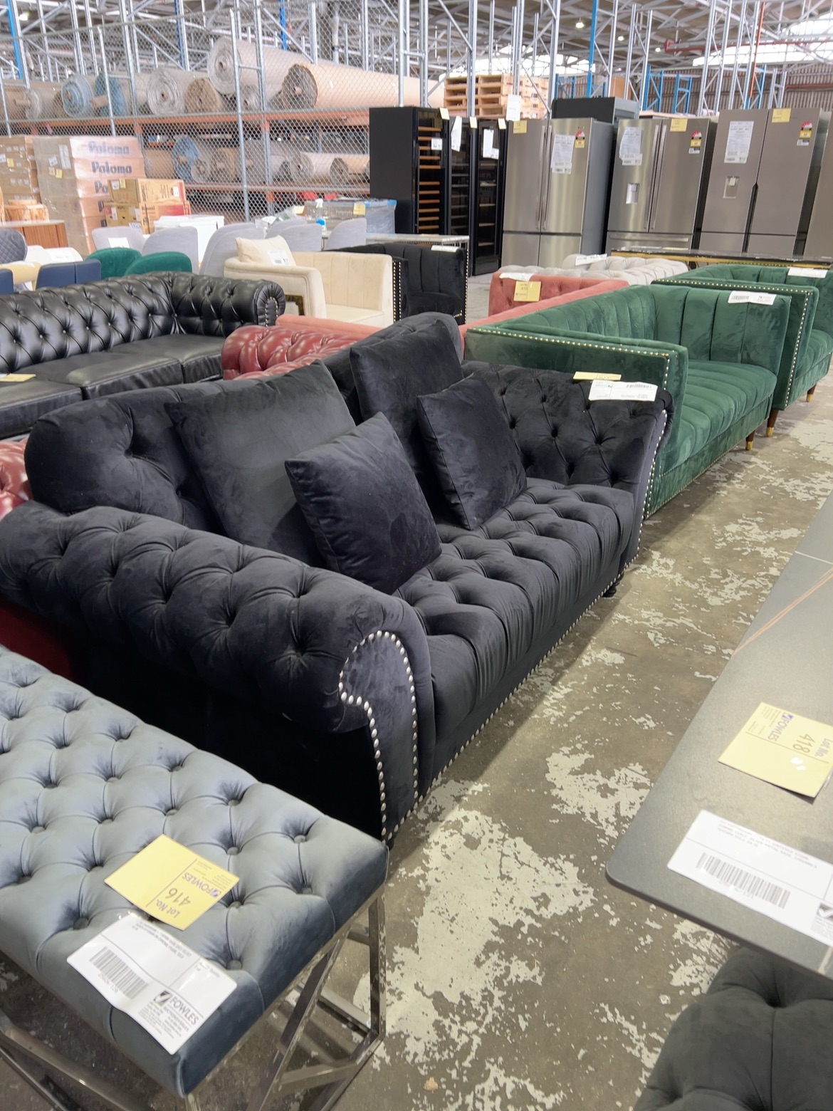 EX SHOWROOM - MONARCH 2 SEATER CHARCOAL VELVET CHESTERFIELD SOFA 1950MM LONG EX SHOWROOM - MONARCH 2 SEATER CHARCOAL VELVET CHESTERFIELD SOFA 1950MM LONG