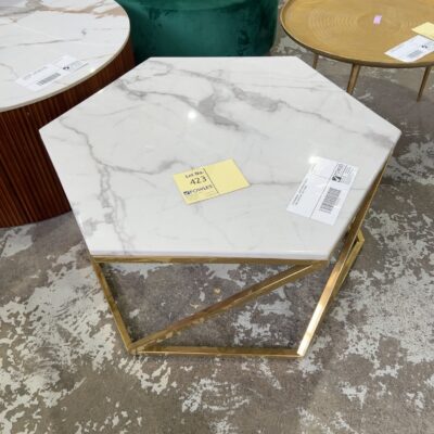 EX SHOWROOM - JASPER MARBLE COFFEE TABLE 80CM WIDE, GOLD FRAME