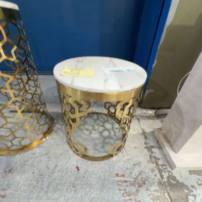EX SHOWROOM - OLIVIA GOLD FRAME ROUND SIDE TABLE, WITH STONE TOP SOLD AS IS