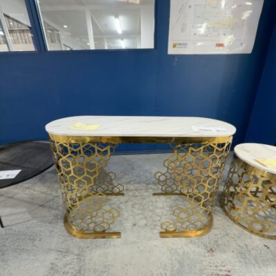 EX SHOWROOM - OLIVIA 1200MM GOLD FRAME CONSOLE TABLE, WITH STONE TOP SOLD AS IS