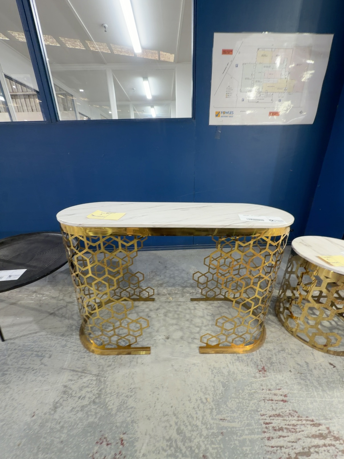 EX SHOWROOM - OLIVIA 1200MM GOLD FRAME CONSOLE TABLE, WITH STONE TOP SOLD AS IS EX SHOWROOM - OLIVIA 1200MM GOLD FRAME CONSOLE TABLE, WITH STONE TOP SOLD AS IS