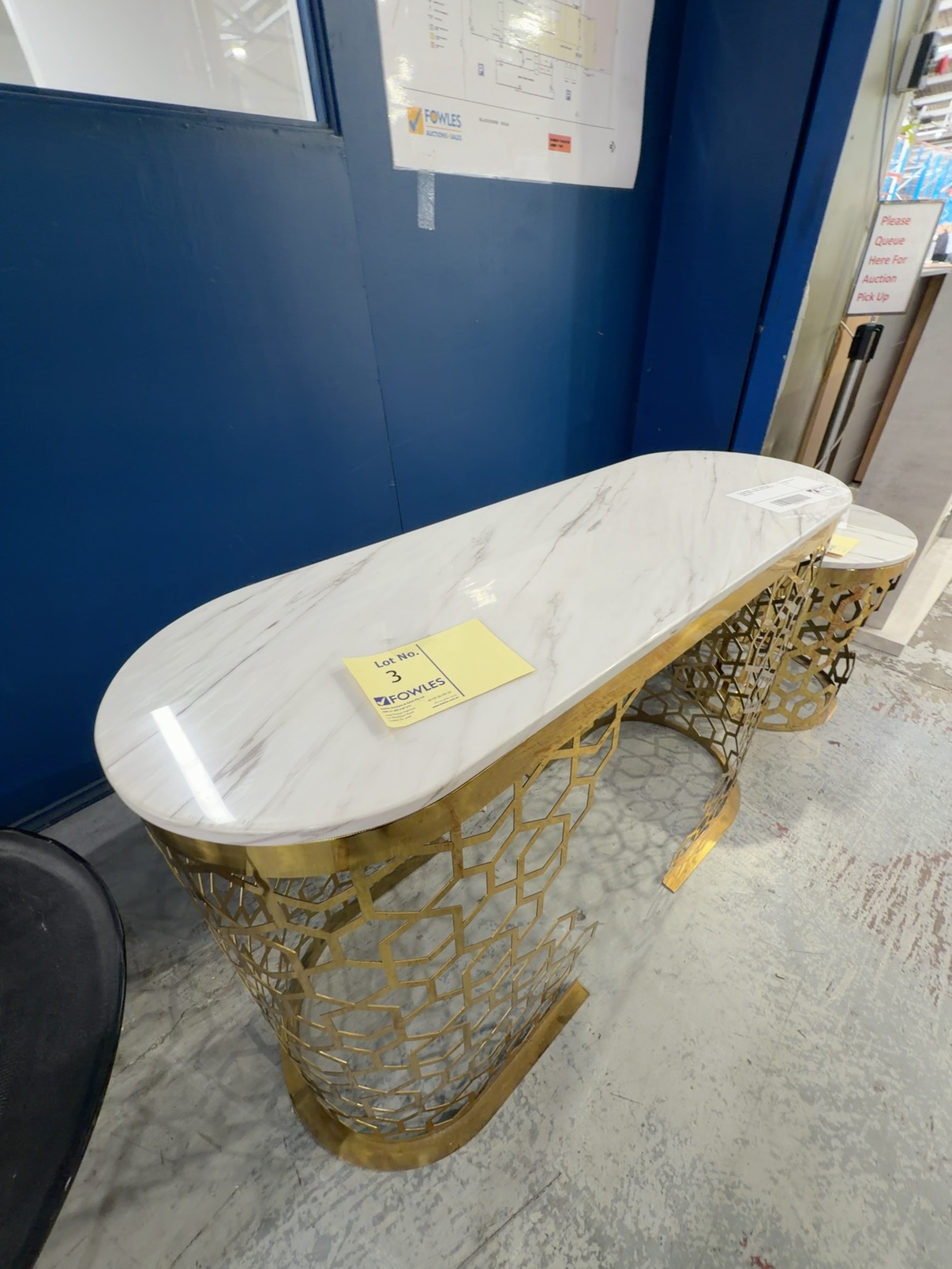 EX SHOWROOM - OLIVIA 1200MM GOLD FRAME CONSOLE TABLE, WITH STONE TOP SOLD AS IS EX SHOWROOM - OLIVIA 1200MM GOLD FRAME CONSOLE TABLE, WITH STONE TOP SOLD AS IS
