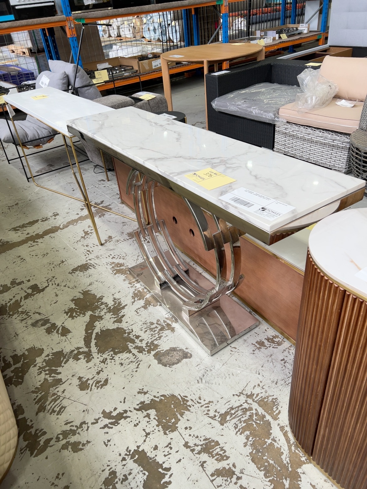 EX SHOWROOM - MONACO MARBLE CONSOLE TABLE 1200MM, CHROME FRAME, SOLD AS IS EX SHOWROOM - MONACO MARBLE CONSOLE TABLE 1200MM, CHROME FRAME, SOLD AS IS