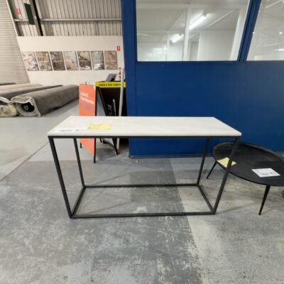 EX SHOWROOM - ASTRA MARBLE CONSOLE TABLE 1300MM, BLACK METAL FRAME, SOLD AS IS