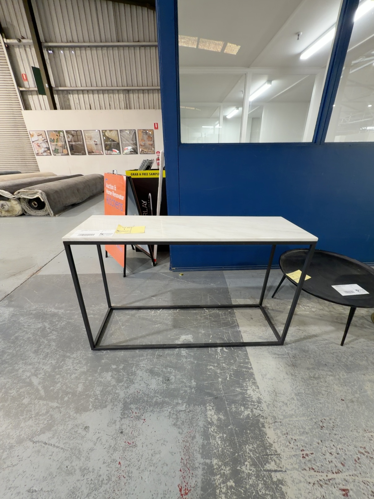 EX SHOWROOM - ASTRA MARBLE CONSOLE TABLE 1300MM, BLACK METAL FRAME, SOLD AS IS EX SHOWROOM - ASTRA MARBLE CONSOLE TABLE 1300MM, BLACK METAL FRAME, SOLD AS IS