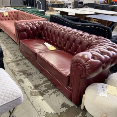 EX SHOWROOM - NESTER 2 SEATER CHESTERFIELD, BURGUNDY BONDED LEATHER 1660MM LONG, SOLD AS IS EX SHOWROOM - NESTER 2 SEATER CHESTERFIELD, BURGUNDY BONDED LEATHER 1660MM LONG, SOLD AS IS