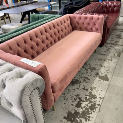 EX SHOWROOM - SOPHIA PINK VELVET 3 SEATER SOFA, SOLD AS IS