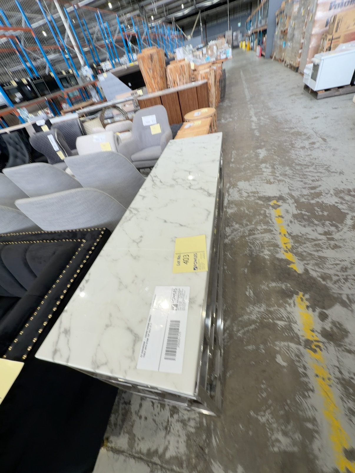EX SHOWROOM - 1500MM CHROME CONSOLE TABLE WITH STONE TOP SOLD AS IS EX SHOWROOM - 1500MM CHROME CONSOLE TABLE WITH STONE TOP SOLD AS IS