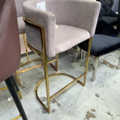 EX SHOWROOM - LATTE VELVET BAR CHAIR WITH GOLD FRAME, SOLD AS IS EX SHOWROOM - LATTE VELVET BAR CHAIR WITH GOLD FRAME, SOLD AS IS