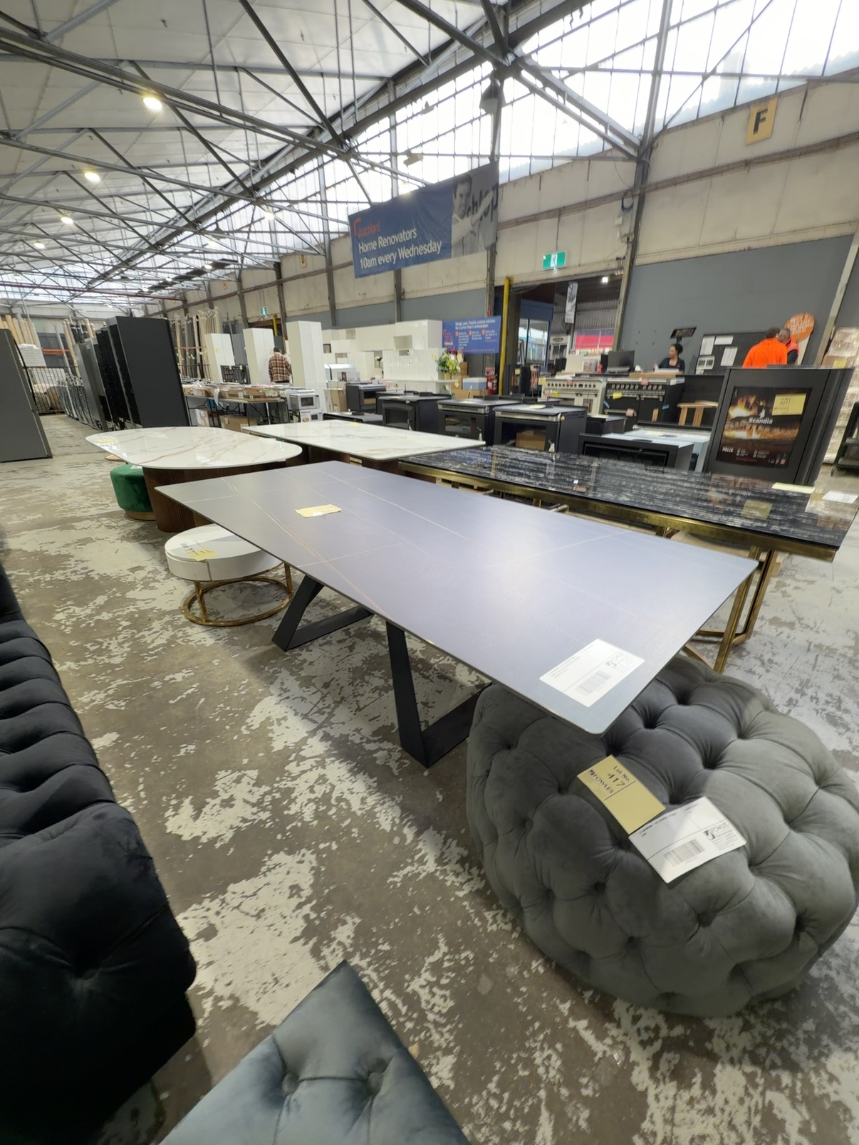 EX SHOWROOM - SILVA SINTERED STONE DINING TABLE, BLACK METAL BASE, 2200MM X 1000MM SOLD AS IS EX SHOWROOM - SILVA SINTERED STONE DINING TABLE, BLACK METAL BASE, 2200MM X 1000MM SOLD AS IS