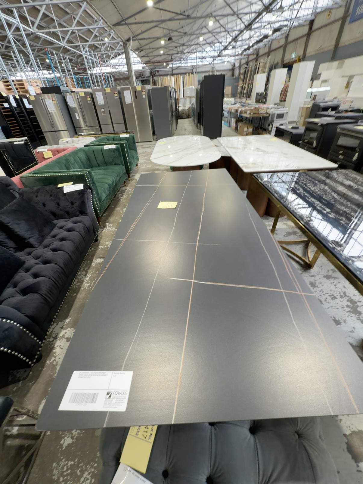 EX SHOWROOM - SILVA SINTERED STONE DINING TABLE, BLACK METAL BASE, 2200MM X 1000MM SOLD AS IS EX SHOWROOM - SILVA SINTERED STONE DINING TABLE, BLACK METAL BASE, 2200MM X 1000MM SOLD AS IS