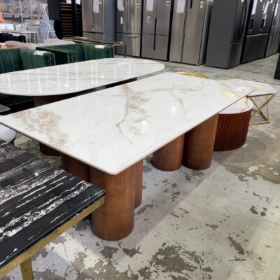 EX SHOWROOM - SCALA DINING TABLE, 2000MM X 1000MM TIMBER CYCLINDER BASE, SOLD AS IS