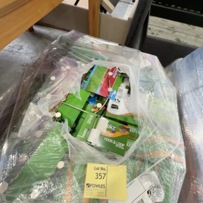 PALLET OF ASSORTED HOOKS & STORAGE ETC SOLD AS IS