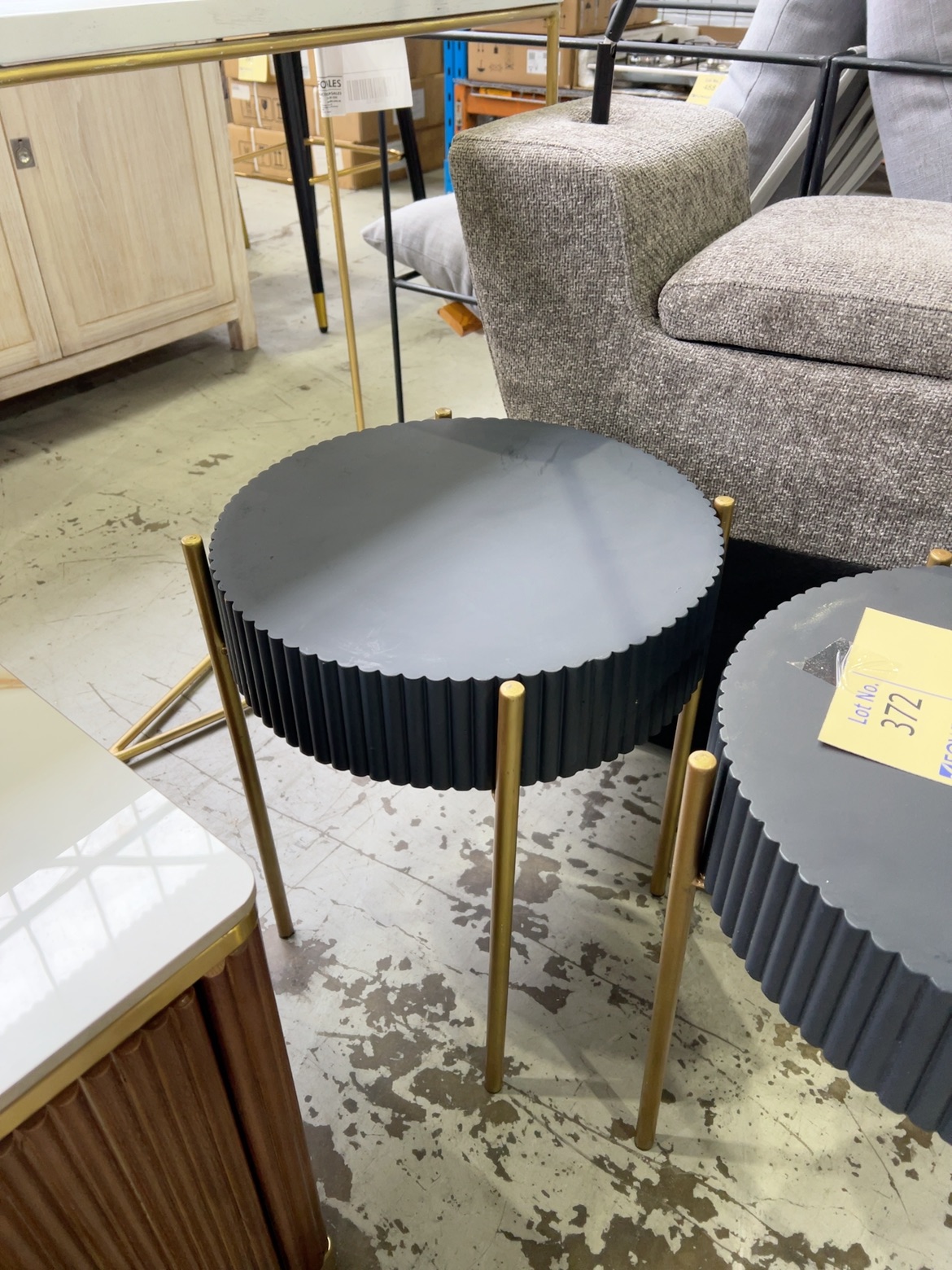EX STAGING - BLACK FLUTED SIDE TABLE, SOLD AS IS EX STAGING - BLACK FLUTED SIDE TABLE, SOLD AS IS