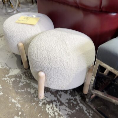 EX STAGING - WHITE BOUCLE FOOTSTOOL, SOLD AS IS