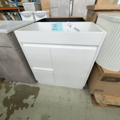 NEW 750MM WHITE FLOOR VANITY, WITH DRAWERS LEFT HAND, NO TOP SOLD AS IS SK31-750WL NEW 750MM WHITE FLOOR VANITY, WITH DRAWERS LEFT HAND, NO TOP SOLD AS IS SK31-750WL