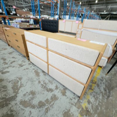 NEW ALICE DRESSER, AMERICAN OAK, BEIGE FABRIC UPHOLSTERED NEW ALICE DRESSER, AMERICAN OAK, BEIGE FABRIC UPHOLSTERED