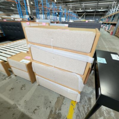 NEW ALICE TALLBOY, AMERICAN OAK, BEIGE FABRIC UPHOLSTERED NEW ALICE TALLBOY, AMERICAN OAK, BEIGE FABRIC UPHOLSTERED