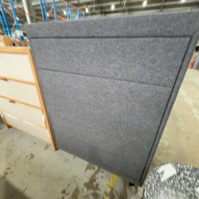 NEW ELEVATION 5 DRAWER TALLBOY, PEPPER FABRIC, GLASS TOP GGF1605 **CRACK IN FEET - WILL NEED REPAIR**