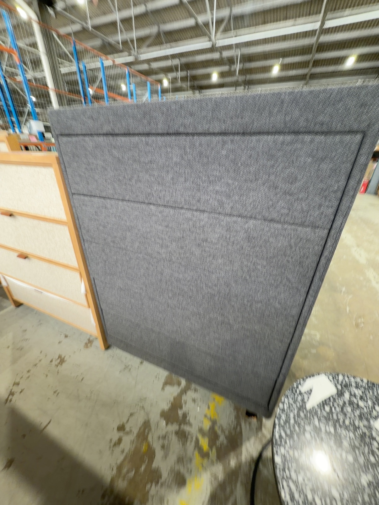 NEW ELEVATION 5 DRAWER TALLBOY, PEPPER FABRIC, GLASS TOP GGF1605 **CRACK IN FEET - WILL NEED REPAIR** NEW ELEVATION 5 DRAWER TALLBOY, PEPPER FABRIC, GLASS TOP GGF1605 **CRACK IN FEET - WILL NEED REPAIR**