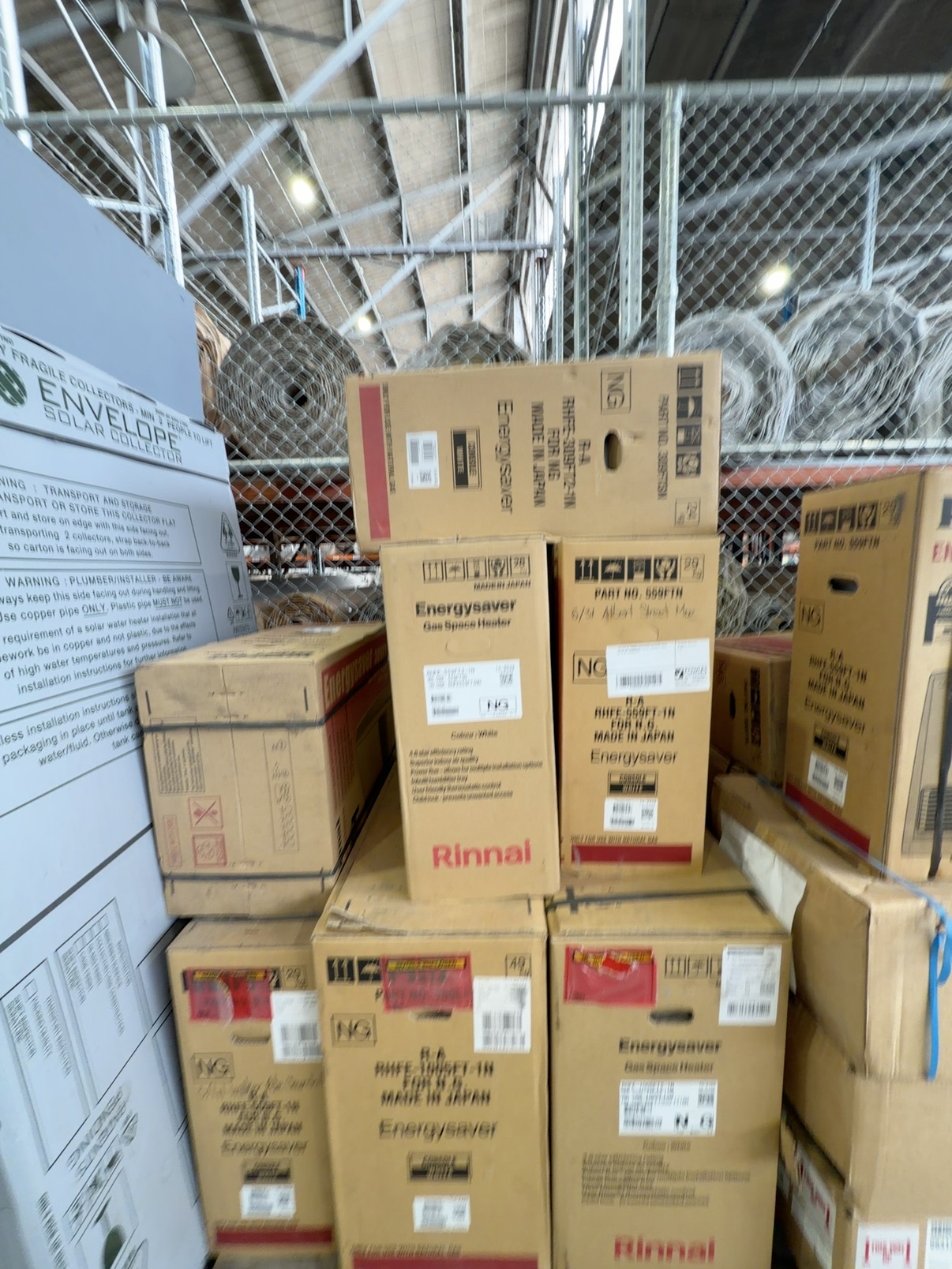 PALLET OF RINNAI GAS SPACE HEATERS SOLD AS IS NO WARRANTY PALLET OF RINNAI GAS SPACE HEATERS SOLD AS IS NO WARRANTY