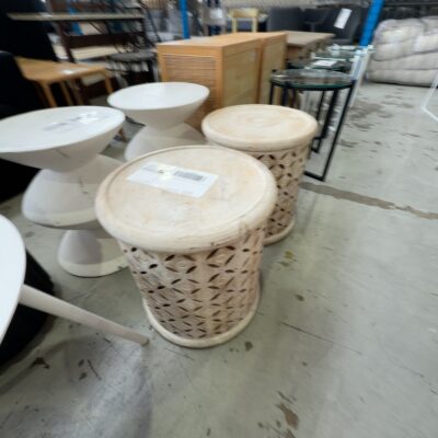 EX STAGING - CARVED WHITE SIDE TABLE SOLD AS IS