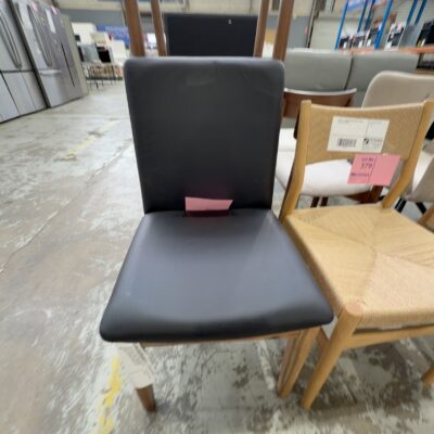 NEW JINDALEE MARRI TIMBER DINING CHAIR, BLACK LEATHER, RRP$579 **BRAND NEW, SLIGHTLY CREASED LEATHER DUE TO TIGHT PACKAGING* CREASES WILL COME OUT IN TIME NEW JINDALEE MARRI TIMBER DINING CHAIR, BLACK LEATHER, RRP$579 **BRAND NEW, SLIGHTLY CREASED LEATHER DUE TO TIGHT PACKAGING* CREASES WILL COME OUT IN TIME