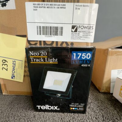 NEW (BOX OF 20 QTY) NEO 20W LED FLOOD TRACK ADAPTOR, NEO 020.TA-840 RRP$40 EACH NEW (BOX OF 20 QTY) NEO 20W LED FLOOD TRACK ADAPTOR, NEO 020.TA-840 RRP$40 EACH