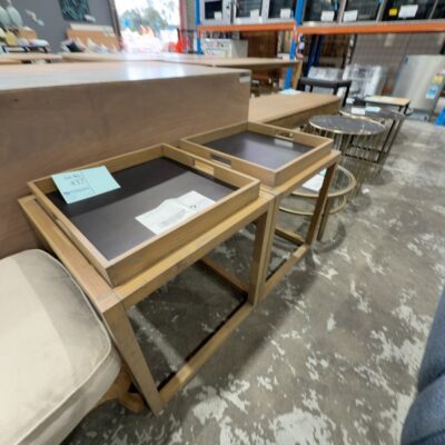 EX STAGING - SQUARE TIMBER SIDE TABLE, TRAY TOP, SOLD AS IS EX STAGING - SQUARE TIMBER SIDE TABLE, TRAY TOP, SOLD AS IS