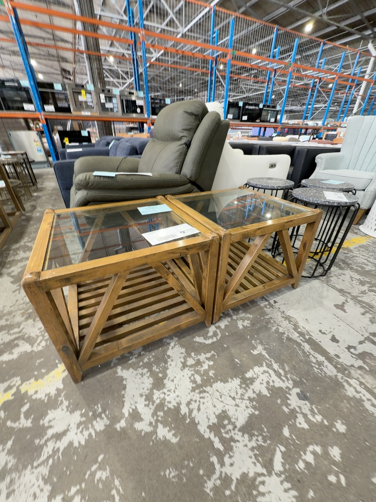 EX STAGING SIDE TABLE, TIMBER & GLASS, SOLD AS IS EX STAGING SIDE TABLE, TIMBER & GLASS, SOLD AS IS