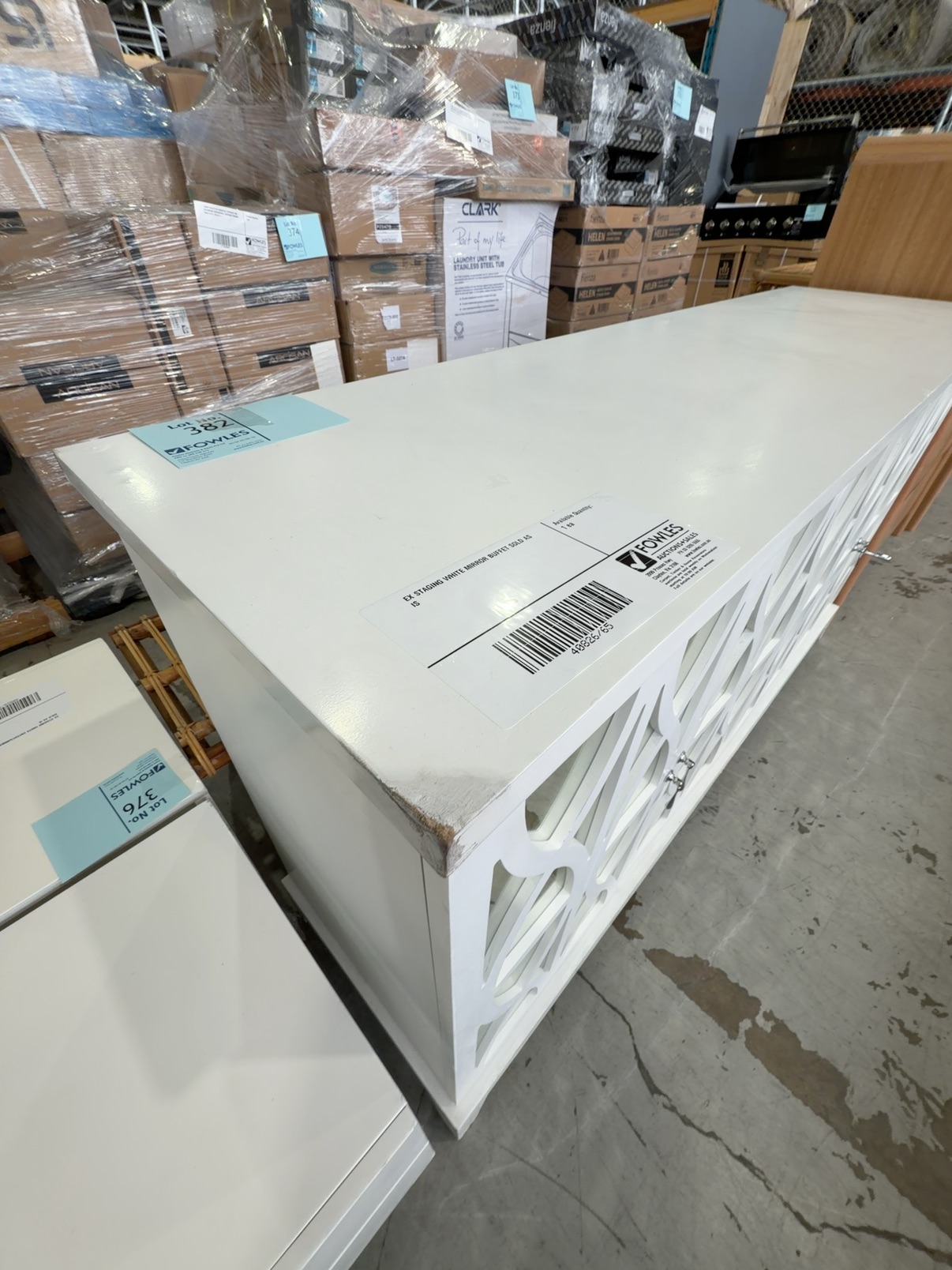 EX STAGING WHITE MIRROR BUFFET SOLD AS IS EX STAGING WHITE MIRROR BUFFET SOLD AS IS