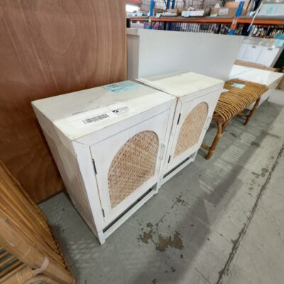 EX STAGING WHITE RUSTIC STORAGE CABINET/BEDSIDE, SOLD AS IS EX STAGING WHITE RUSTIC STORAGE CABINET/BEDSIDE, SOLD AS IS