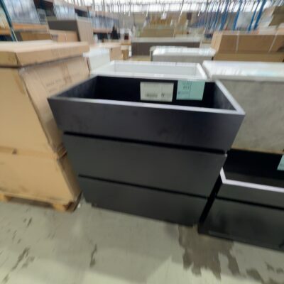 BLACK 750M FLOOR VANITY CABINET ONLY, BROKEN BACK RIGHT LEG (INTERNAL) SOLD AS IS BLACK 750M FLOOR VANITY CABINET ONLY, BROKEN BACK RIGHT LEG (INTERNAL) SOLD AS IS