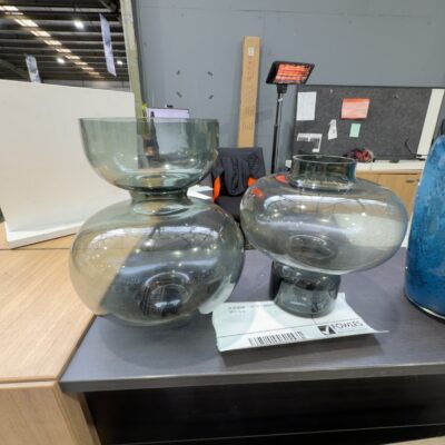 EX STAGING - LOT OF 2 SMOKE GREEN VASE, SOLD AS IS EX STAGING - LOT OF 2 SMOKE GREEN VASE, SOLD AS IS