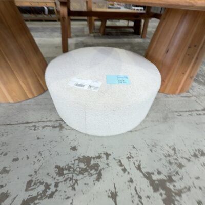 EX STAGING - WHITE BOUCLE ROUND OTTOMAN, SOLD AS IS