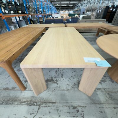 EX DISPLAY LENNY 2400MM SOLID OAK CREMA DINING TABLE SOLD AS IS EX DISPLAY LENNY 2400MM SOLID OAK CREMA DINING TABLE SOLD AS IS