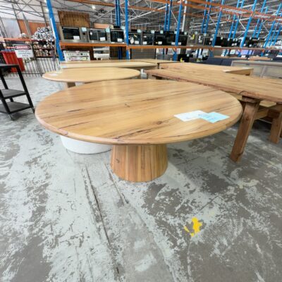 EX DISPLAY OPAL 1600MM ROUND DINING TABLE, WORMY CHESTNUT, SOLD AS IS EX DISPLAY OPAL 1600MM ROUND DINING TABLE, WORMY CHESTNUT, SOLD AS IS